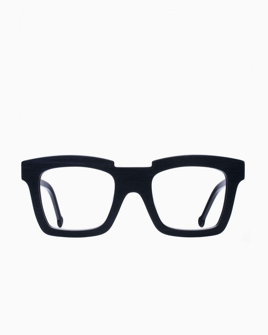 black plastic rectangle eyeglasses by Marie-Sophie Dion model Willard, front view, lunettes de vue rectangle couleur Noir