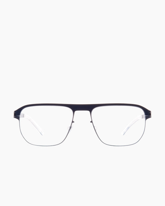 blue metal rectangle eyeglasses by Mykita model Lorenzo, front view, lunettes de vue rectangle couleur bleu