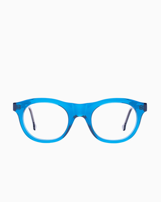 blue plastic oval eyeglasses by Marie-Sophie Dion model LEcuyer, front view, lunettes de vue ovale couleur Bleu