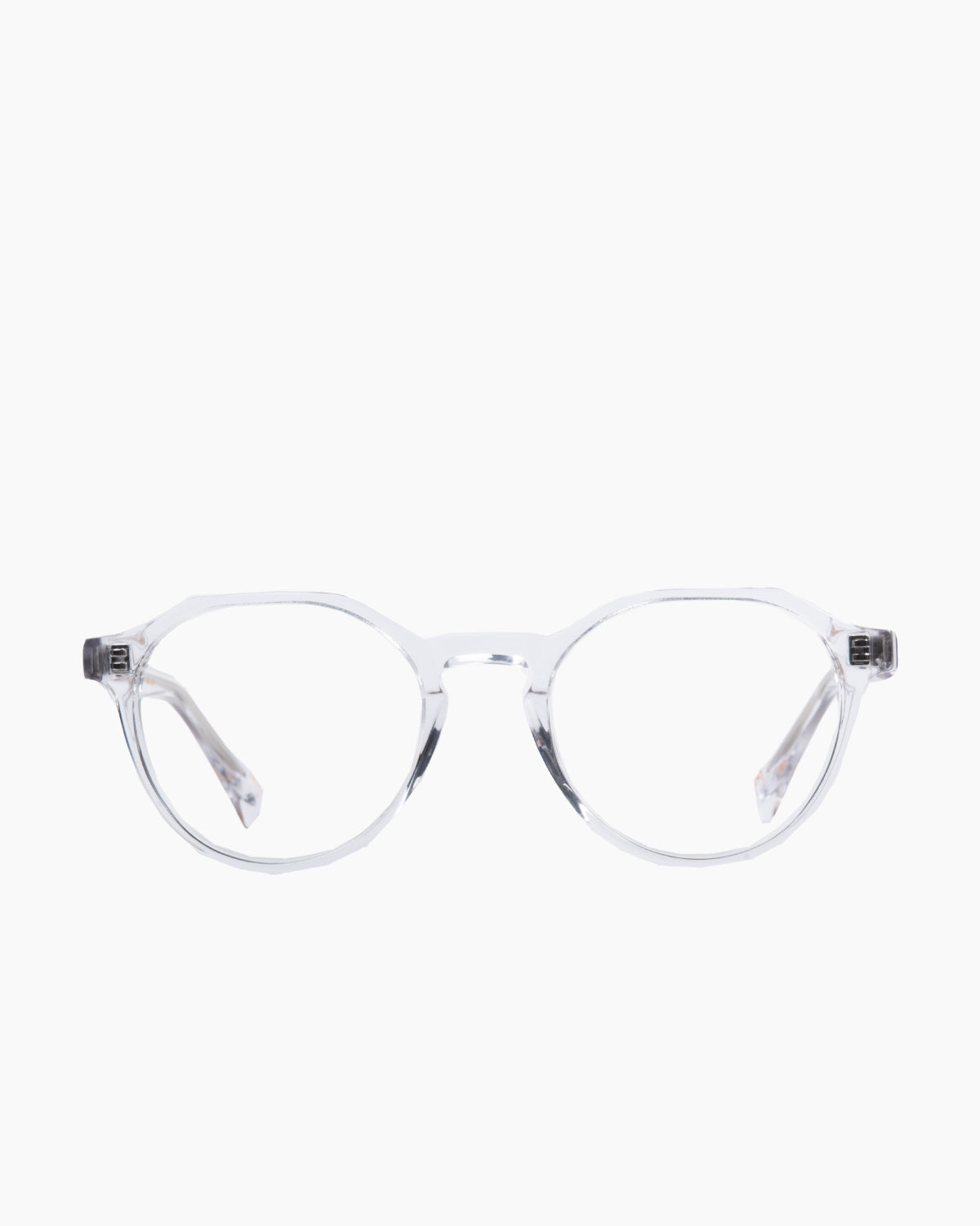 crystal plastic round eyeglasses by Spectacleeyeworks model Amir, front view, lunettes de vue Cristal rond