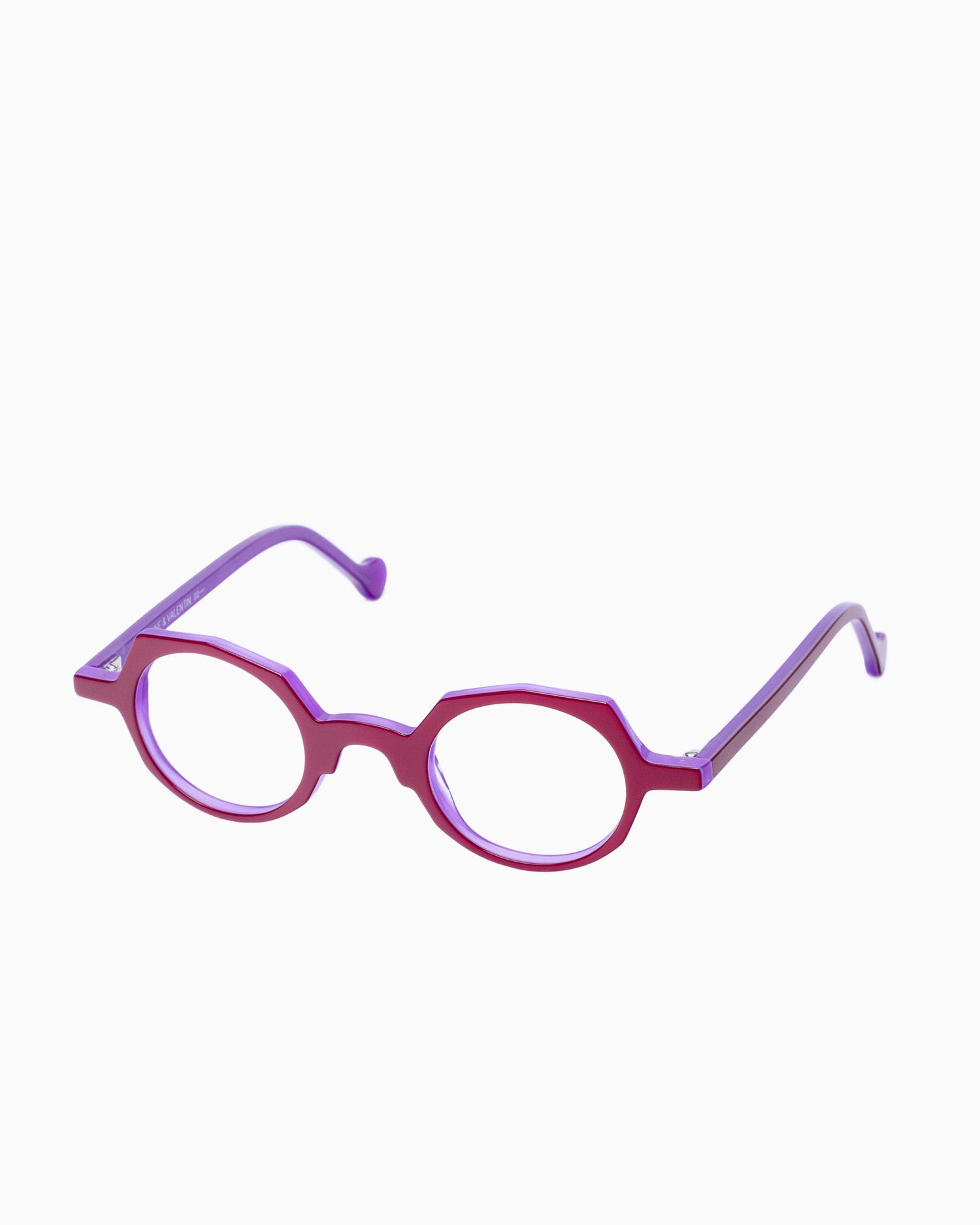 red plastic round eyeglasses by Anne et Valentin model Aloe, front view, lunettes de vue Rouge rond