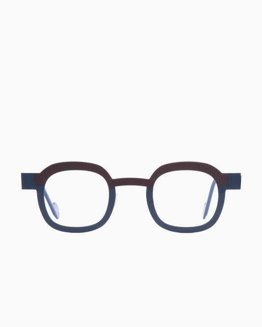 blue metal rectangle eyeglasses by Anne et Valentin model Variato, front view, lunettes de vue rectangle couleur Bleu