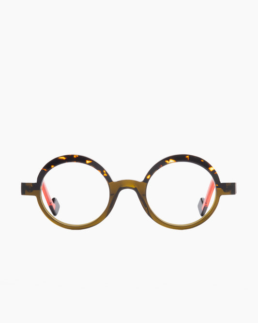 green plastic round eyeglasses by Anne et Valentin model LUDIK, front view, lunettes de vue rond couleur vert