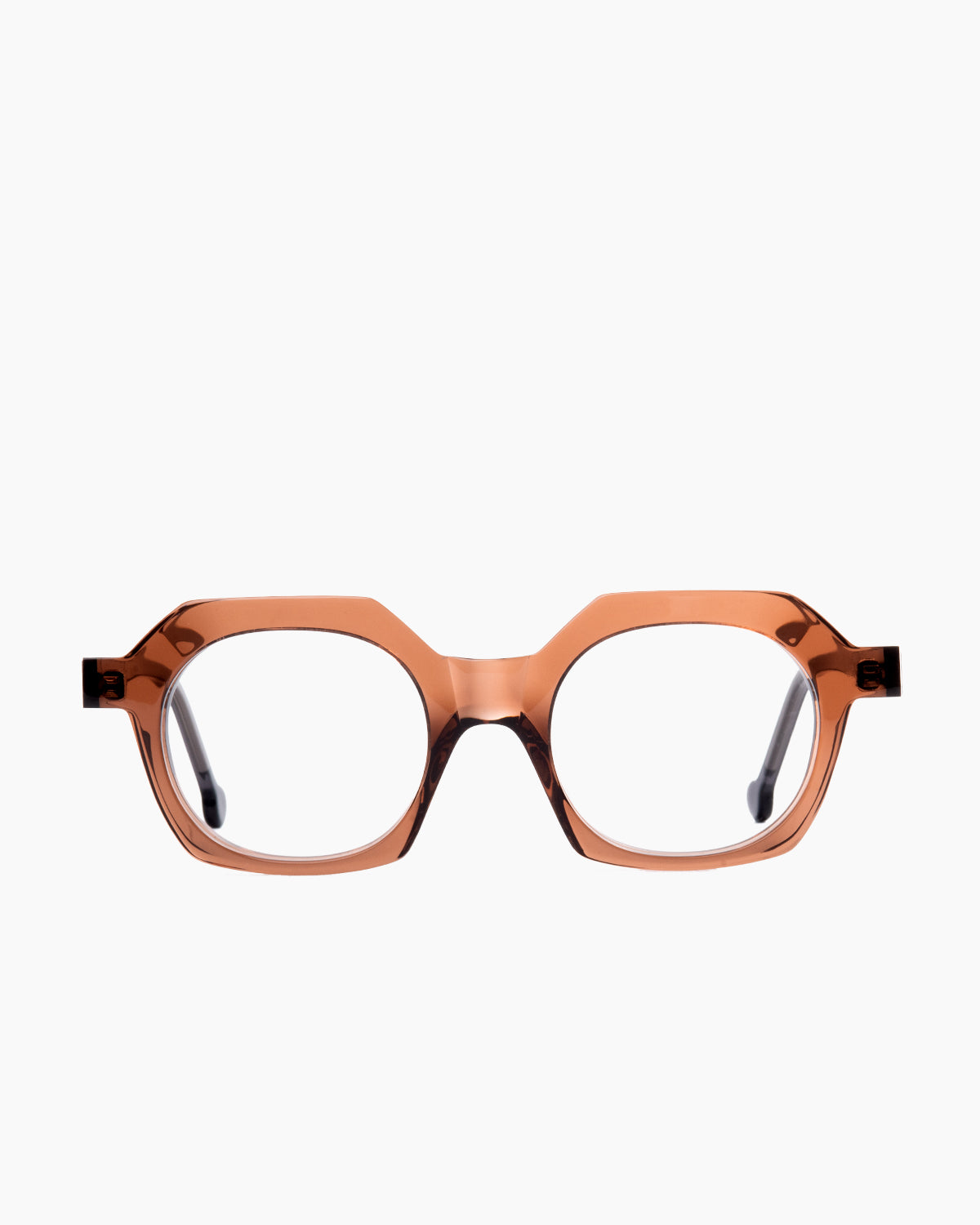 brown plastic round eyeglasses by Marie-Sophie Dion model Beaudoin, front view, lunettes de vue rond couleur brun