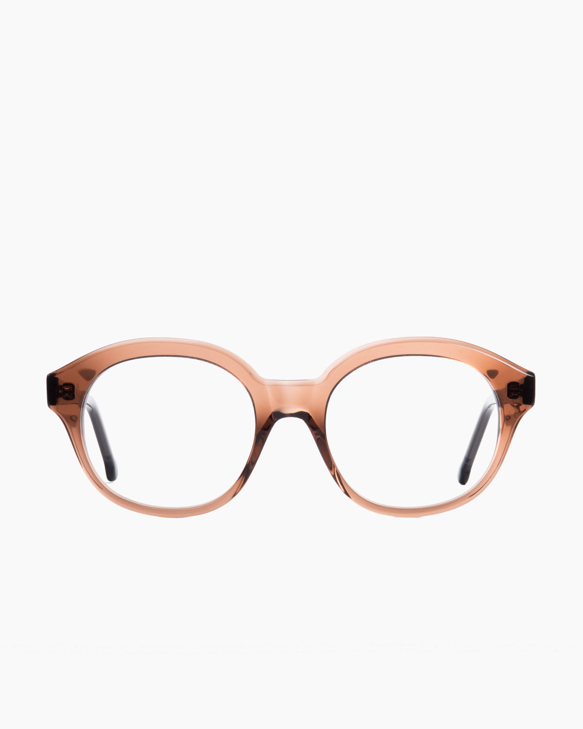brown plastic round eyeglasses by Marie-Sophie Dion model Volkl, front view, lunettes de vue rond couleur brun