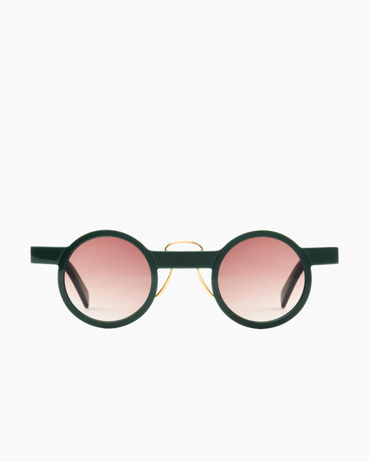 green plastic round sunglassesby Gamine model Fushimi, front view, lunettes de vue rond couleur vert