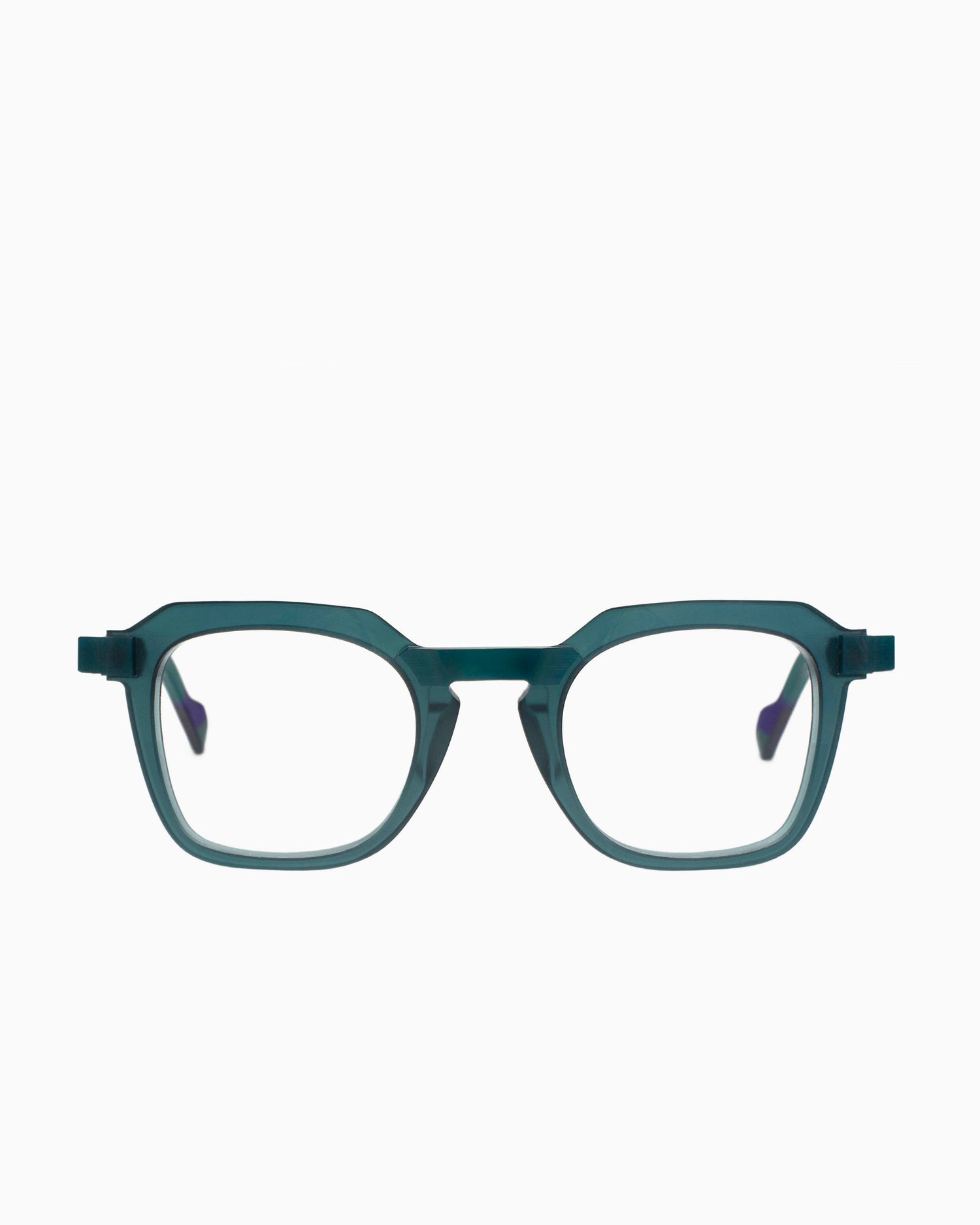 green plastic rectangle eyeglasses by Anne et Valentin model RAW4, front view, lunettes de vue Vert rectangle