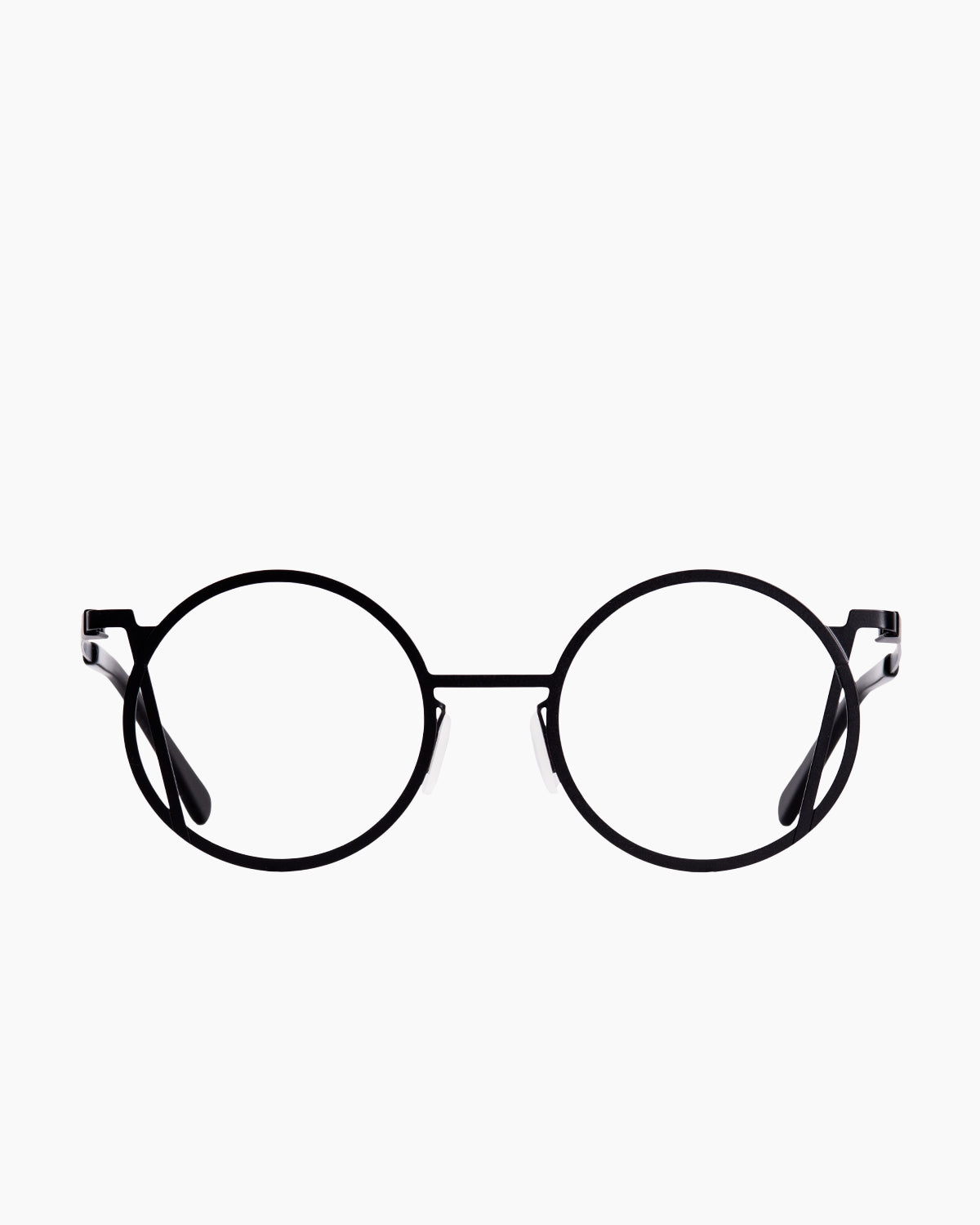black metal round eyeglasses by Gamine model LaRoma, front view, lunettes de vue rond couleur Noir