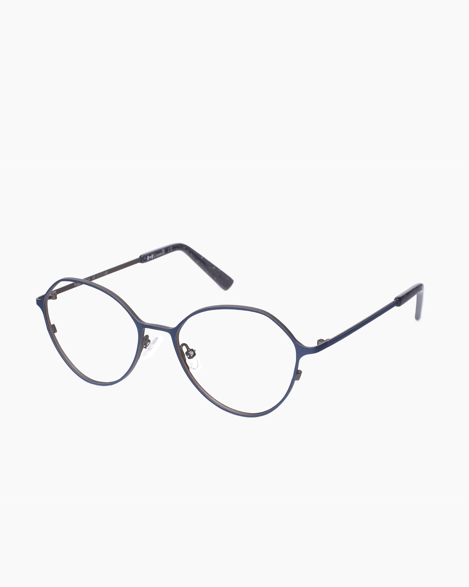 blue metal oval eyeglasses by Spectacleeyeworks model Peggy, front view, lunettes de vue Bleu ovale