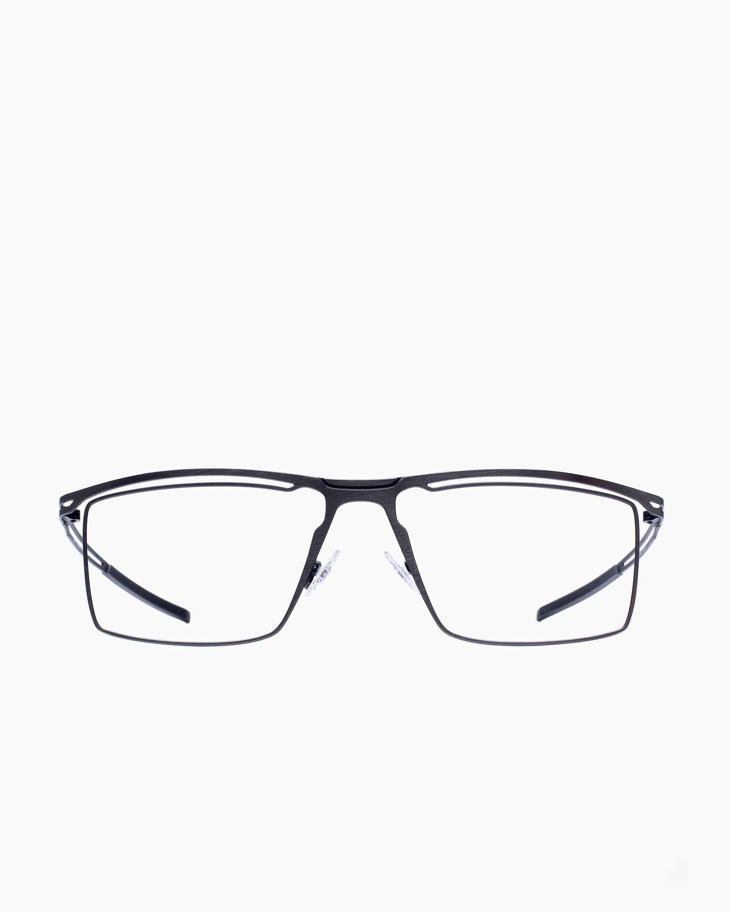 black metal rectangle eyeglasses by Parasite model Gamma1, front view, lunettes de vue Noir rectangle