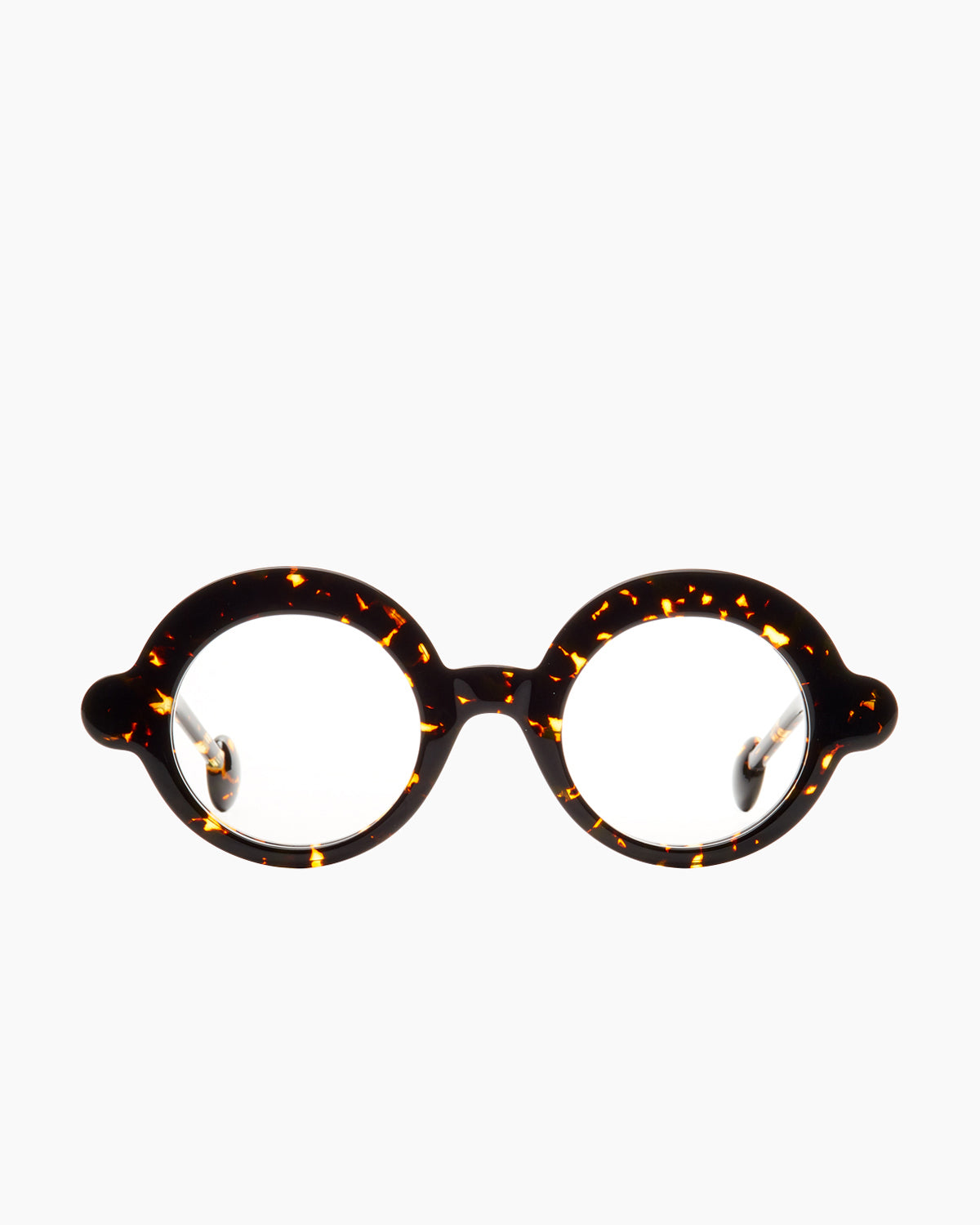 tortoise plastic round eyeglasses by Anne et Valentin model Blup, front view, lunettes de vue rond couleur écaille de tortue