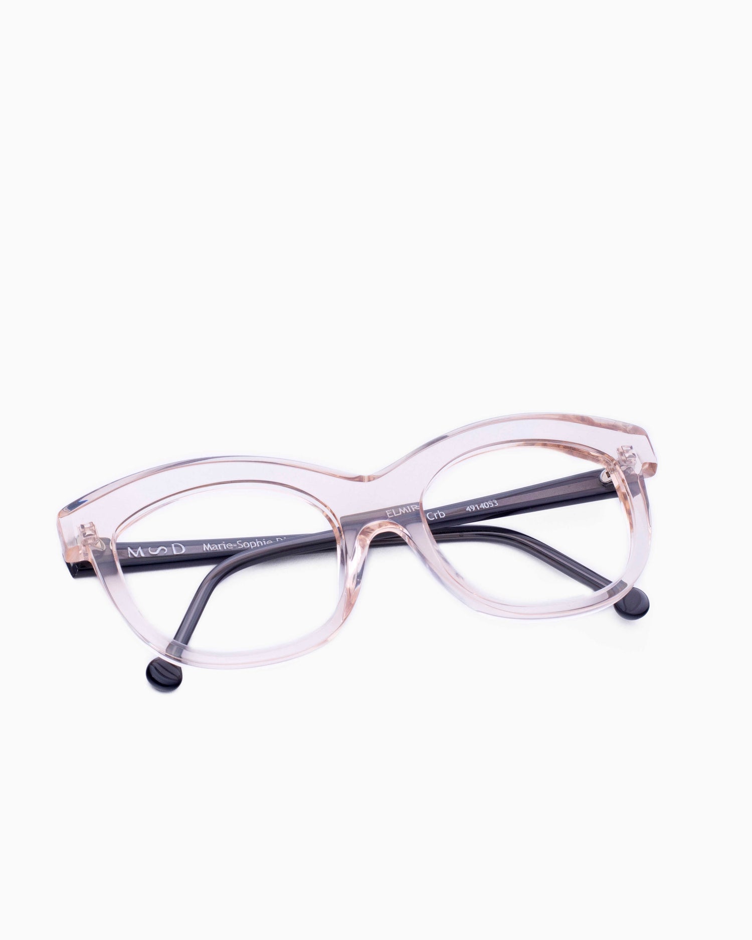 pink, beige plastic butterfly eyeglasses by Marie-Sophie Dion model Elmir, front view, lunettes de vue papillon couleur rose, beige