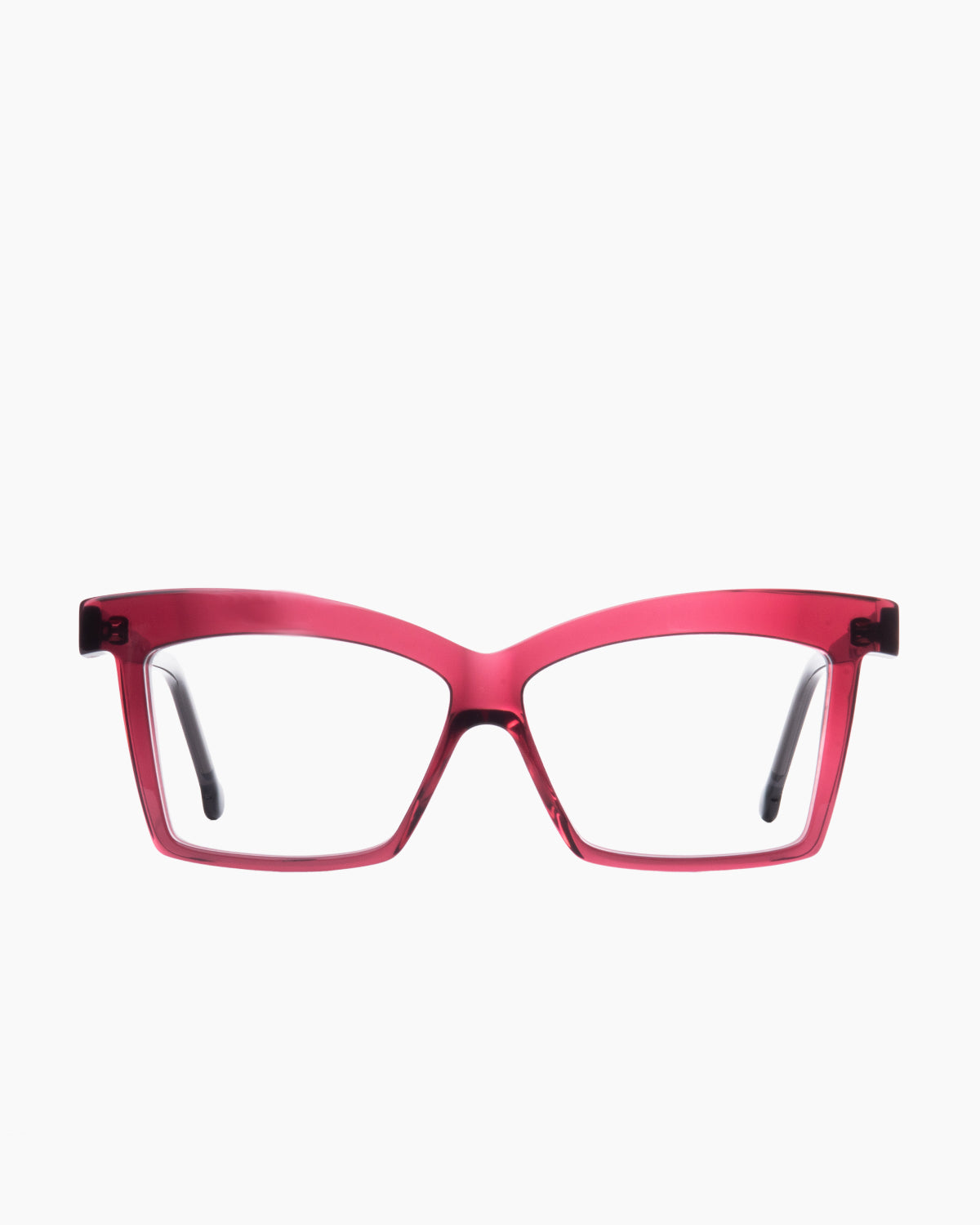 purple plastic butterfly eyeglasses by Marie-Sophie Dion model Elkas, front view, lunettes de vue violet papillon