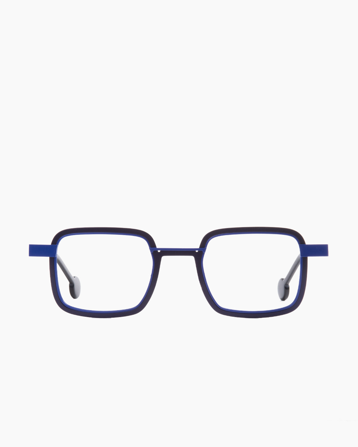 blue metal rectangle eyeglasses by Anne et Valentin model Welldone, front view, lunettes de vue rectangle couleur bleu