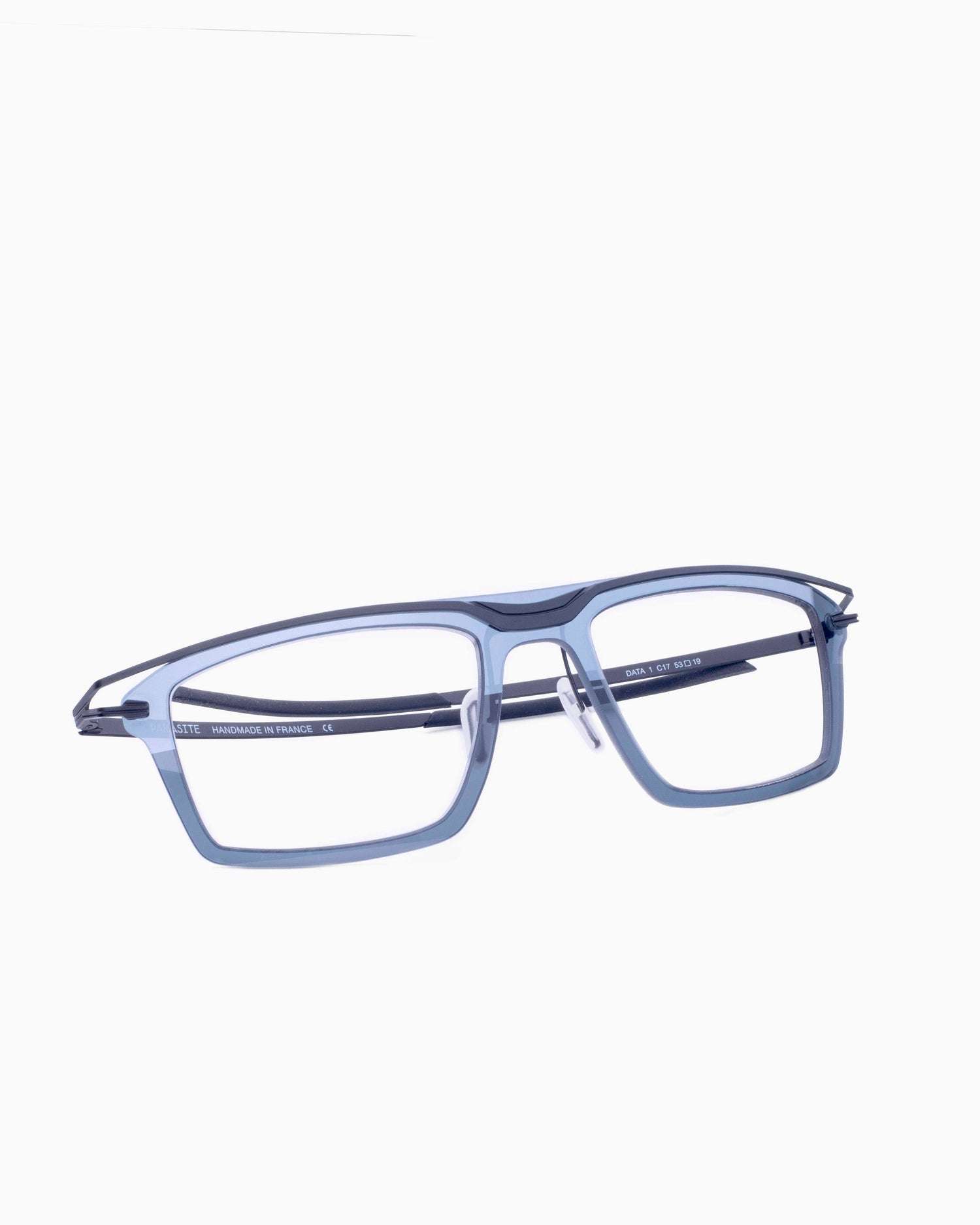 grey metal rectangle eyeglasses by Parasite model Data1, front view, lunettes de vue rectangle couleur Gris