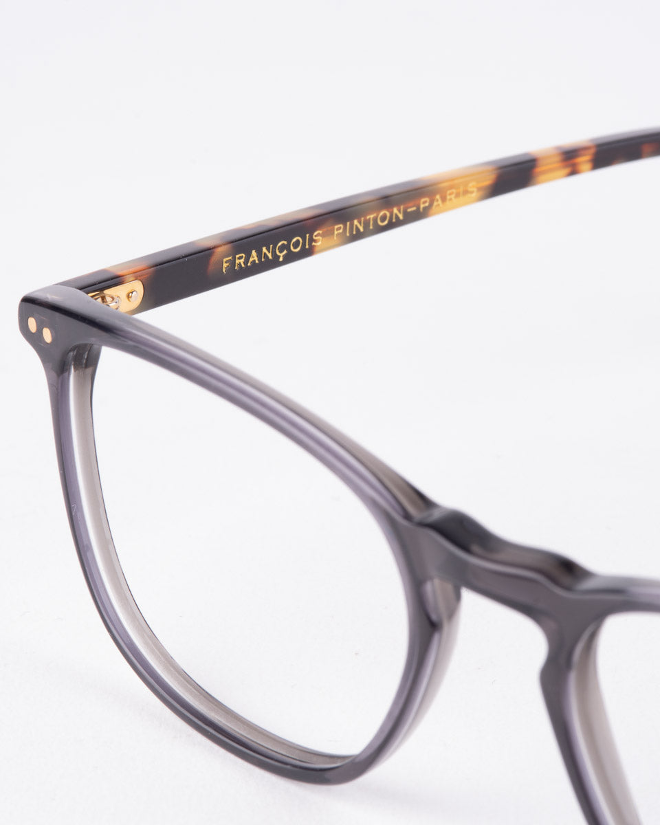 grey plastic rectangle eyeglasses by Francois Pinton model Traveller5, front view, lunettes de vue Gris rectangle