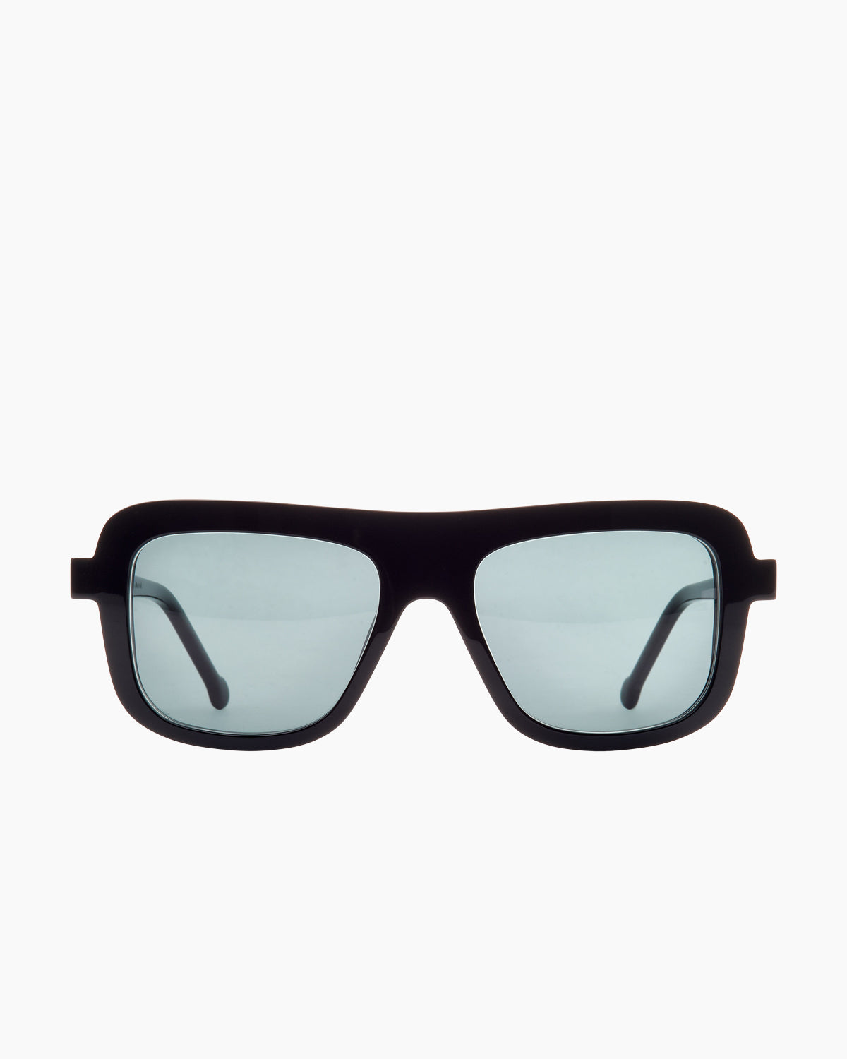 black plastic aviator  sunglassesby Marie-Sophie Dion model Serge, front view, lunettes de vue aviateur couleur noir