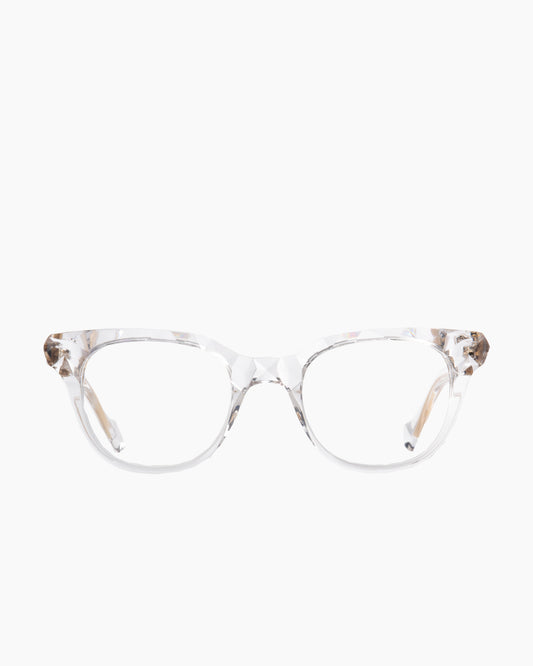 crystal plastic cat eyeglasses by Yohji Yamamoto model Look021, front view, lunettes de vue chat couleur cristal