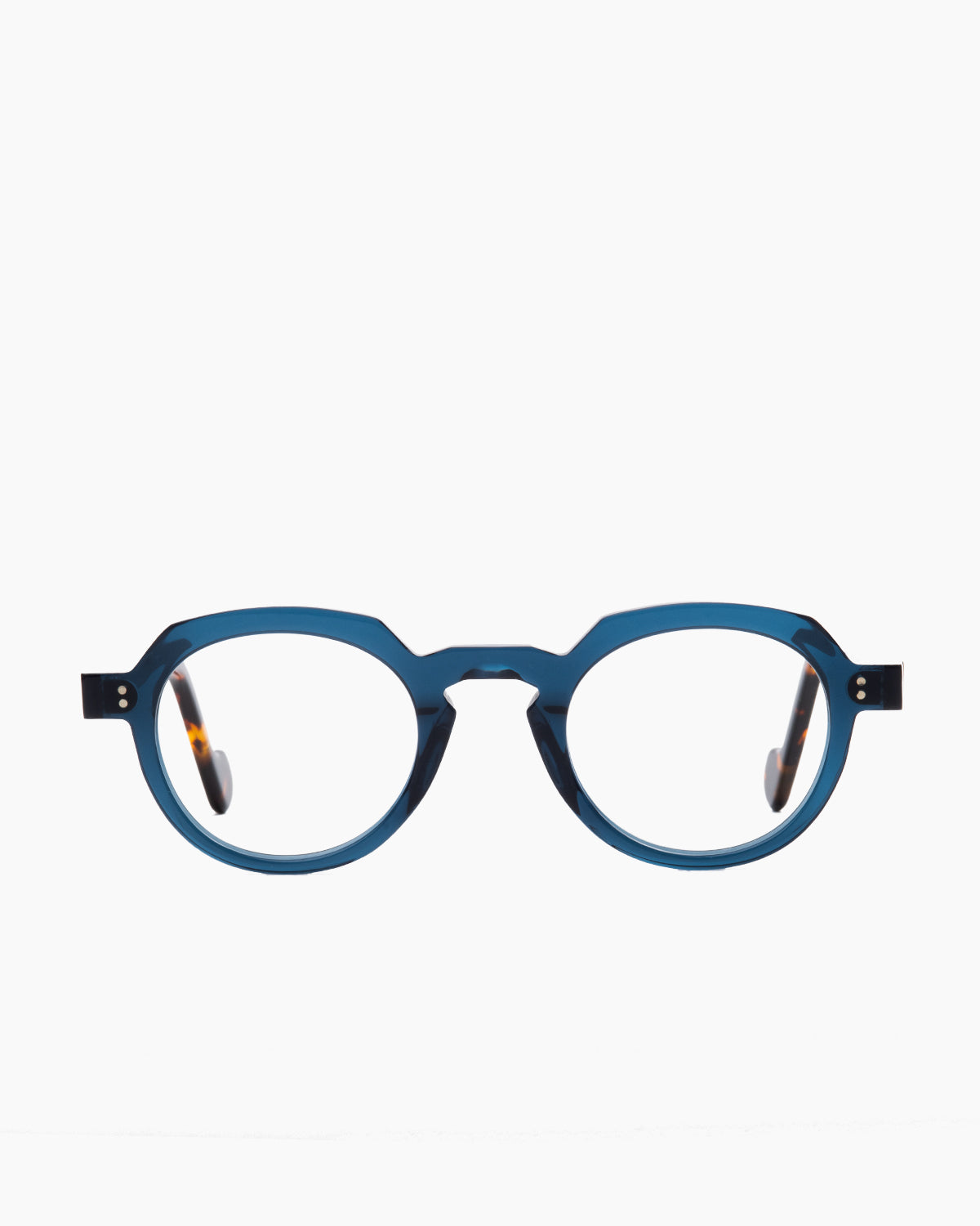 blue plastic round eyeglasses by Anne et Valentin model DJANGO2, front view, lunettes de vue bleu rond