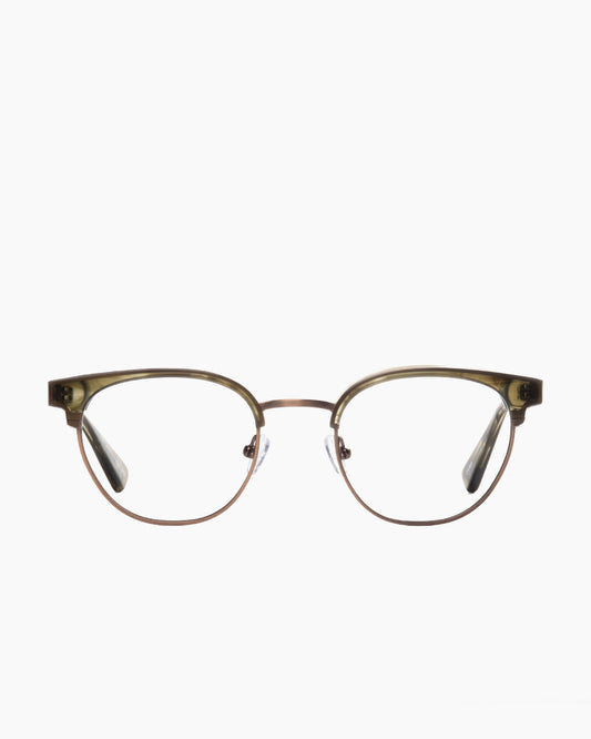 green metal oval eyeglasses by Evolve model Calvin, front view, lunettes de vue ovale couleur vert