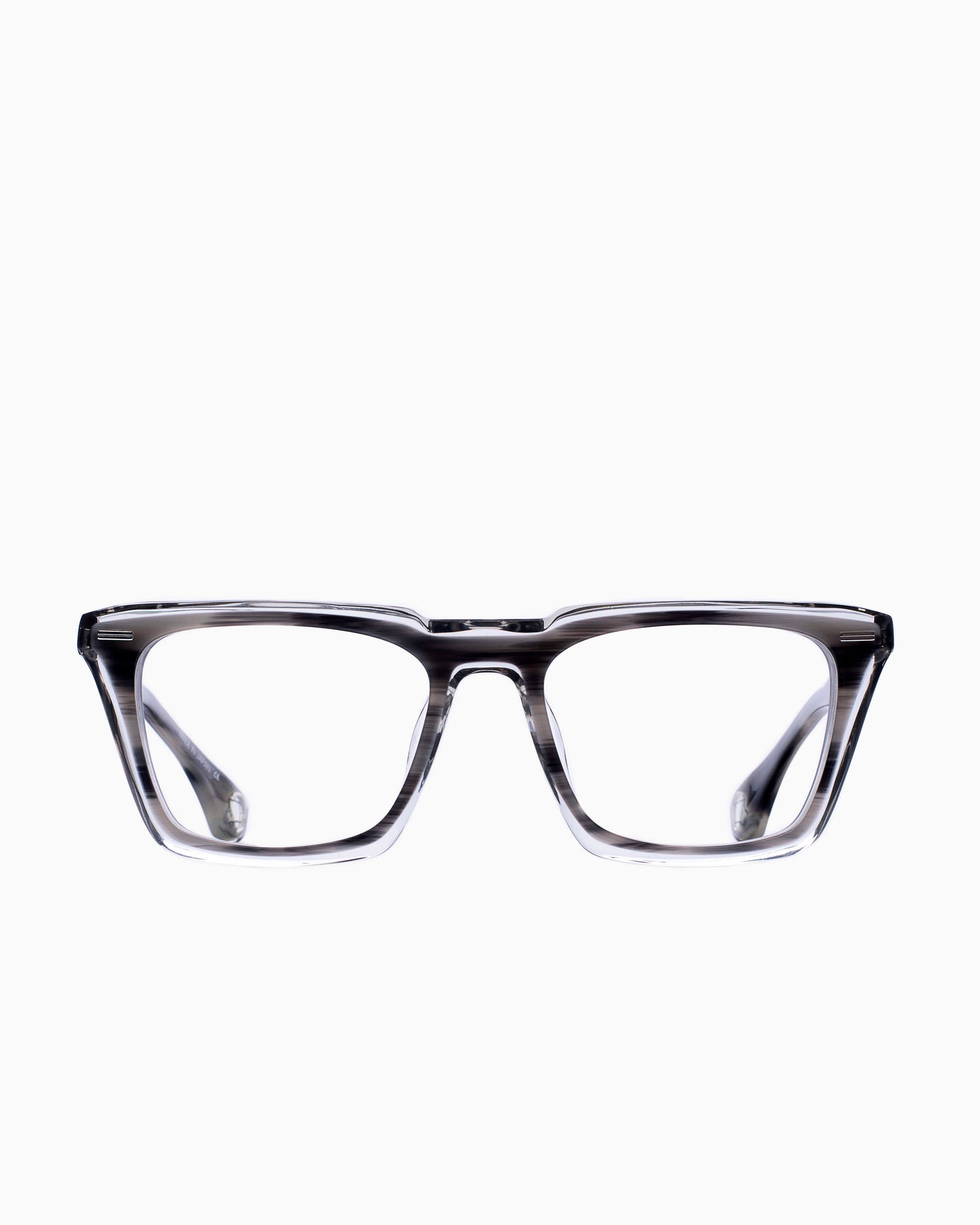 grey plastic rectangle eyeglasses by Blake Kuwahara model Neff, front view, lunettes de vue Gris rectangle