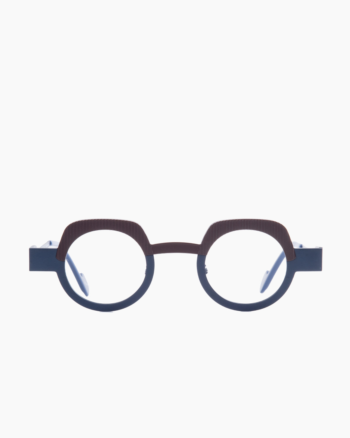 blue metal round eyeglasses by Anne et Valentin model Vibrato, front view, lunettes de vue Bleu rond