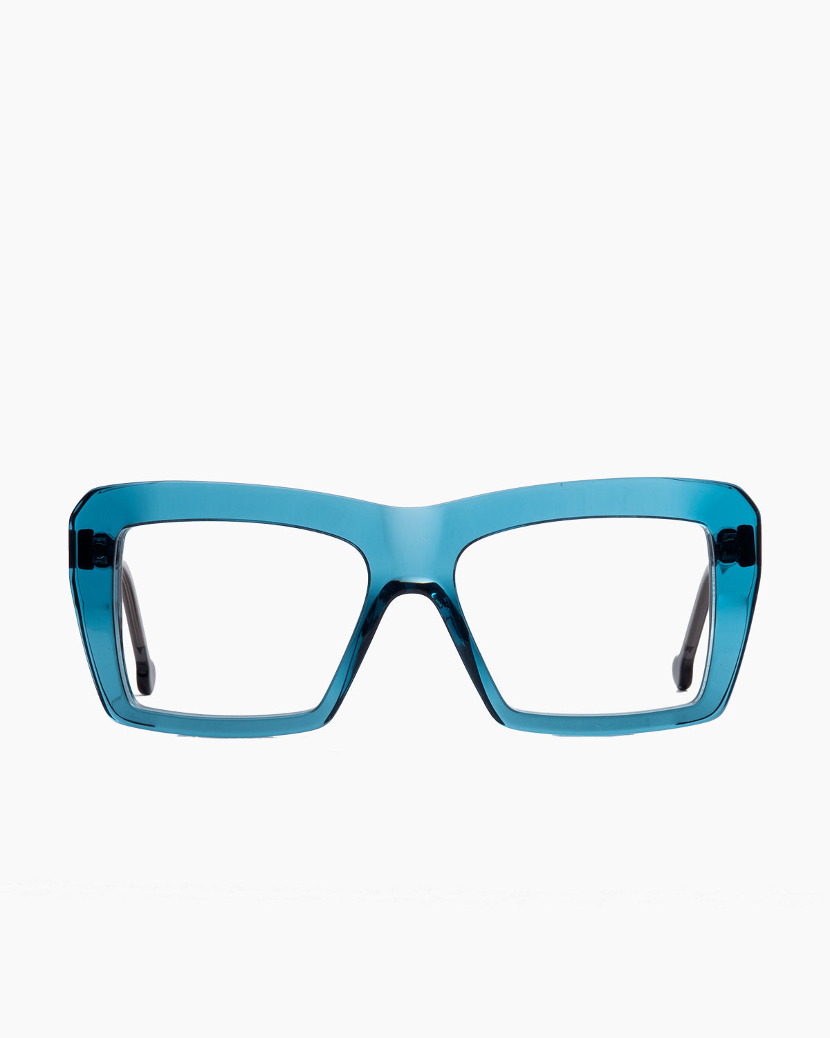 blue plastic rectangle eyeglasses by Marie-Sophie Dion model Forest, front view, lunettes de vue rectangle couleur bleu