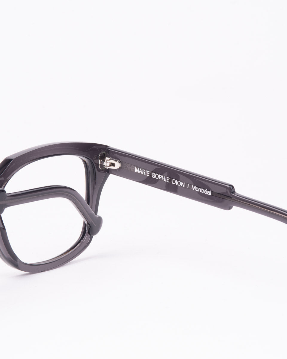 grey plastic rectangle eyeglasses by Marie-Sophie Dion model Jacques4.0, front view, lunettes de vue rectangle couleur Gris