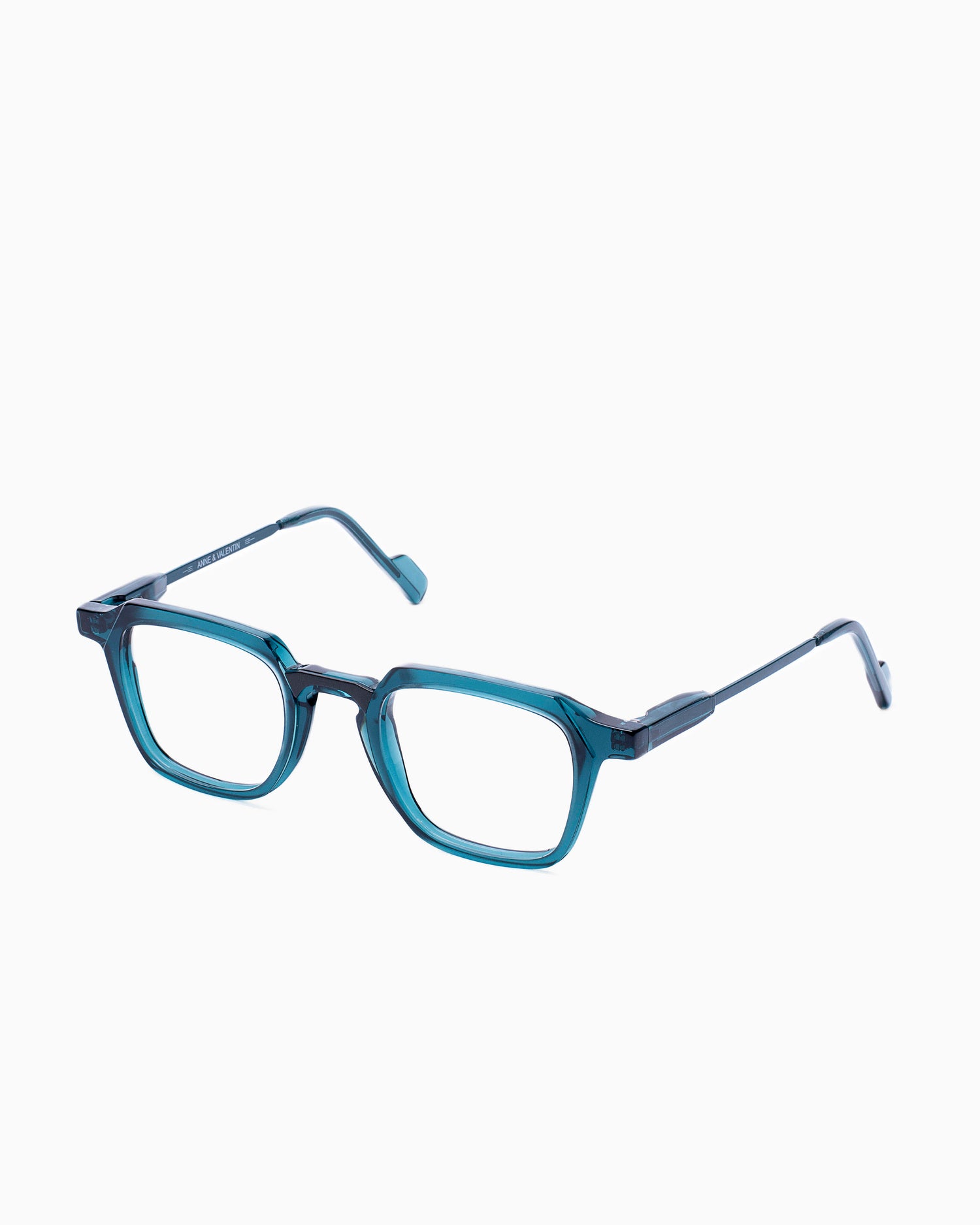 green plastic rectangle eyeglasses by Anne et Valentin model Henri, front view, lunettes de vue rectangle couleur Vert