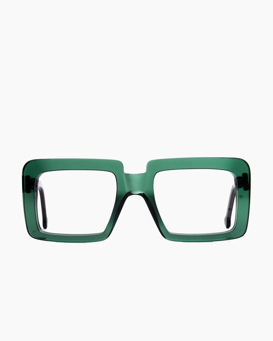 green plastic rectangle by Marie-Sophie Dion model Anto, front view, lunettes de vue rectangle couleur vert
