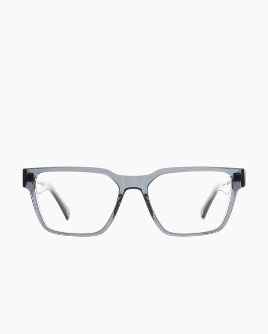 grey plastic rectangle eyeglasses by Spectacleeyeworks model Rumi, front view, lunettes de vue rectangle couleur gris