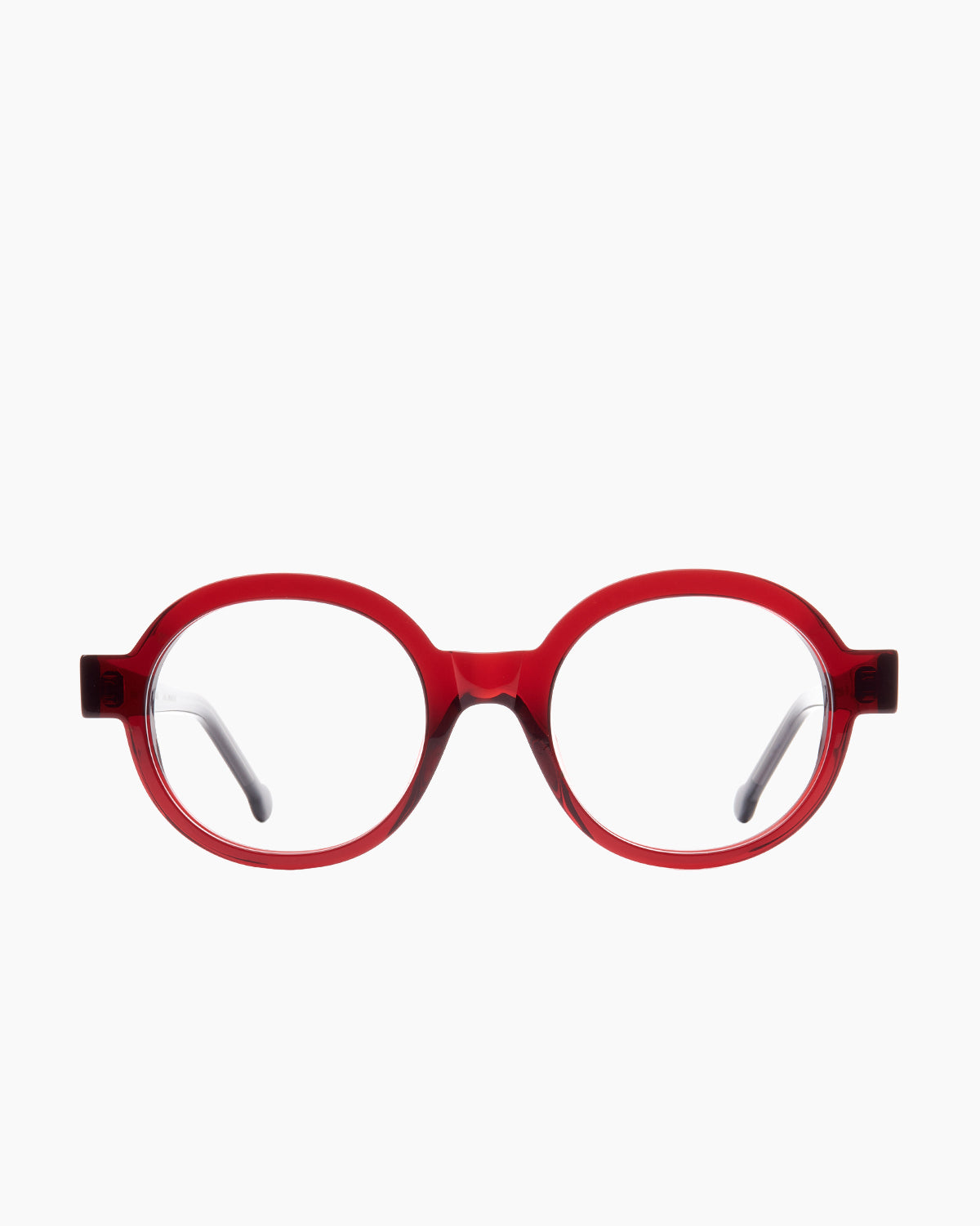 burgundy plastic round eyeglasses by Marie-Sophie Dion model , front view, lunettes de vue bourgogne rond