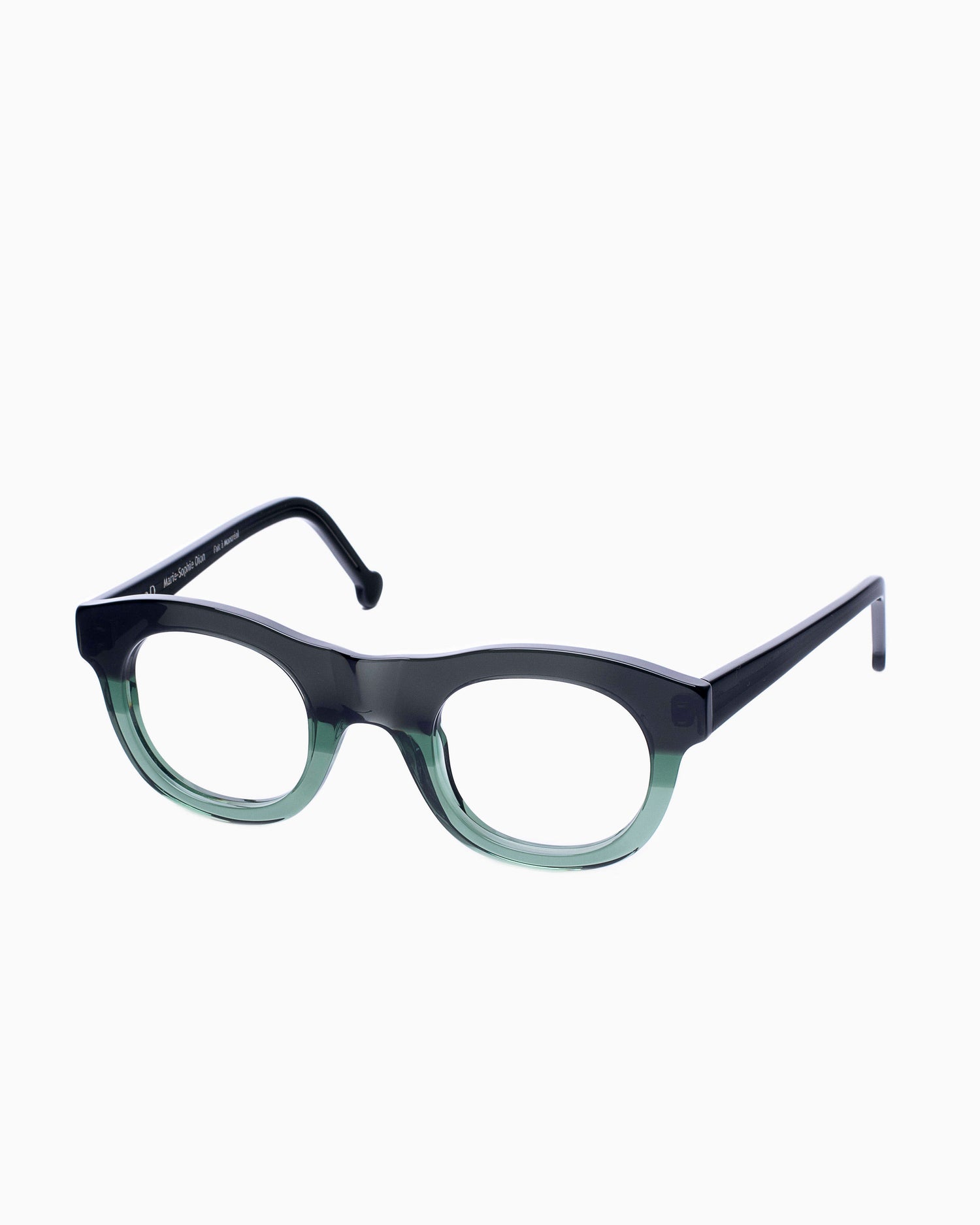 green plastic round eyeglasses by Marie-Sophie Dion model Yamamoto, front view, lunettes de vue rond couleur Vert