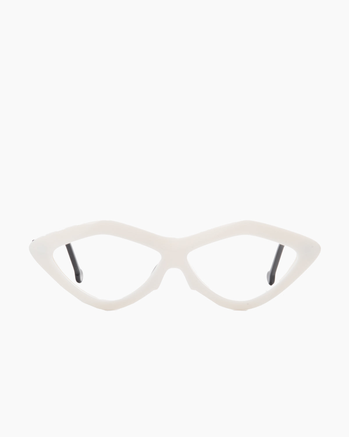 white plastic triangle eyeglasses by Marie-Sophie Dion model Lorenzo, front view, lunettes de vue triangle couleur blanc