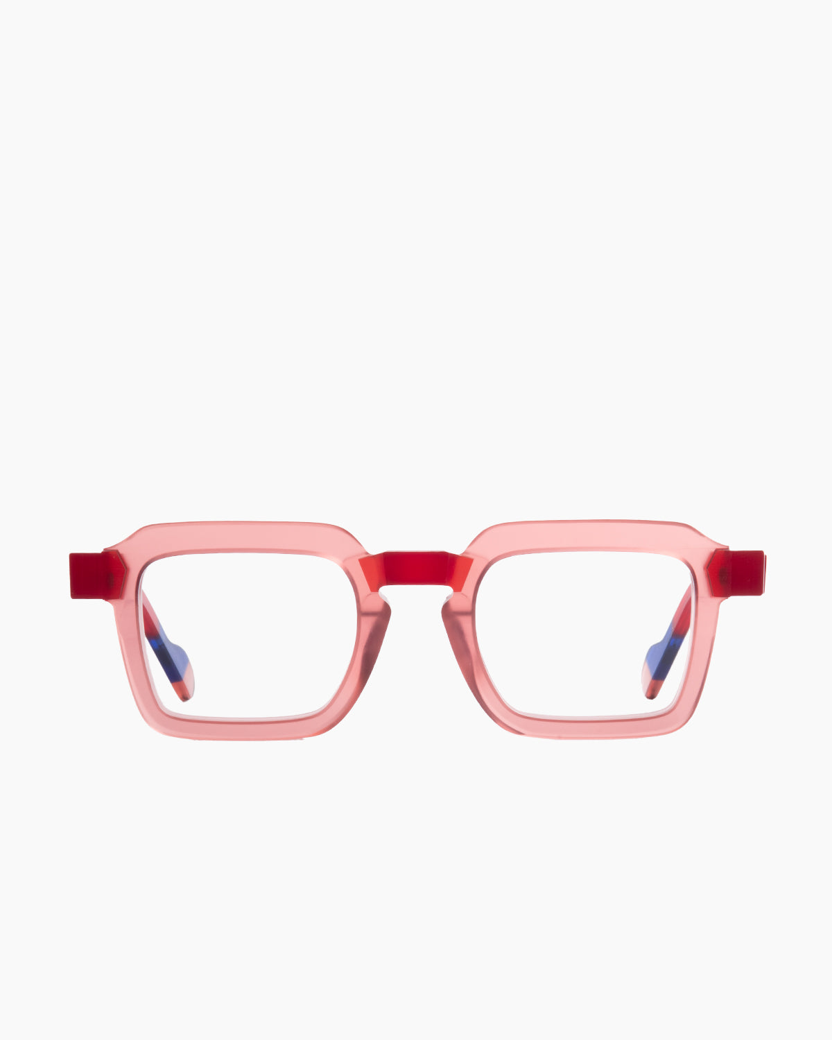 pink plastic rectangle eyeglasses by Anne et Valentin model raw7, front view, lunettes de vue Rose rectangle