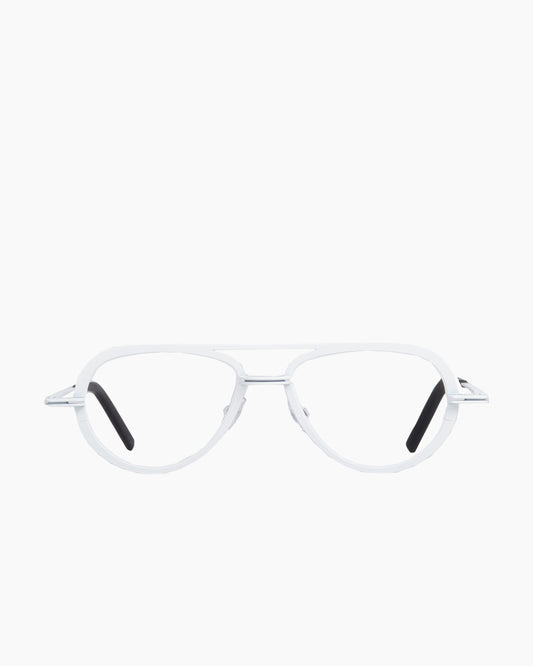 white metal aviator eyeglasses by Theo model crispy, front view, lunettes de vue aviateur couleur blanc