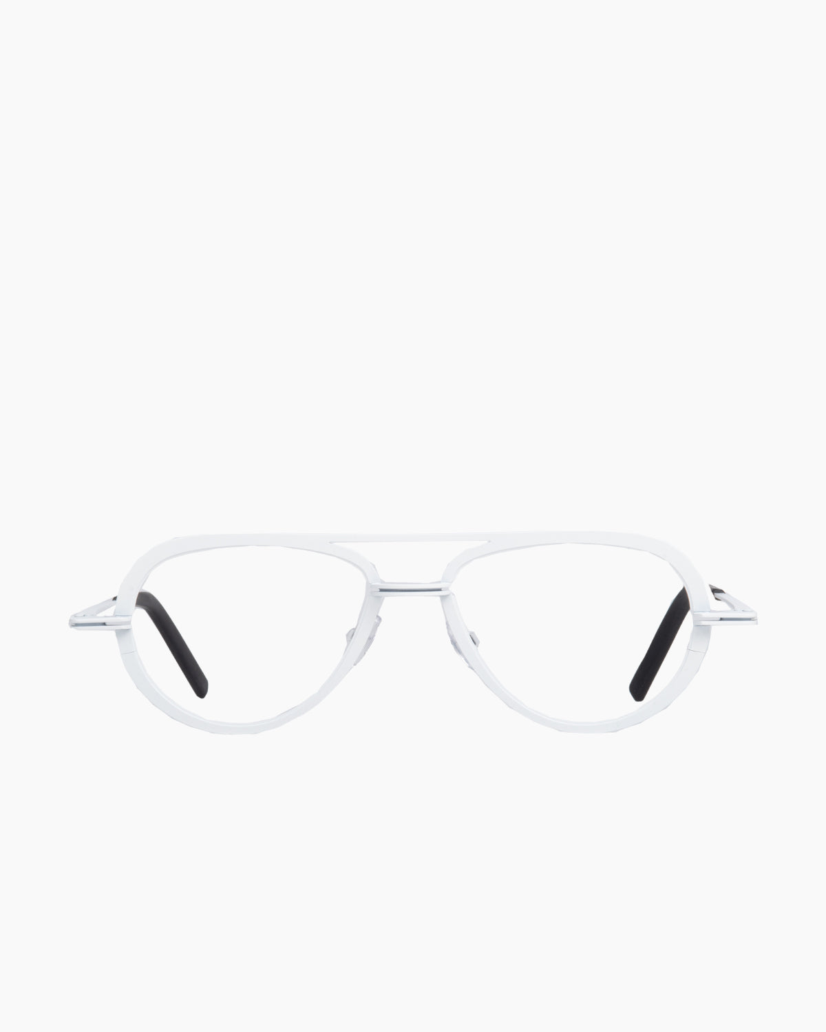 white metal aviator eyeglasses by Theo model crispy, front view, lunettes de vue aviateur couleur blanc