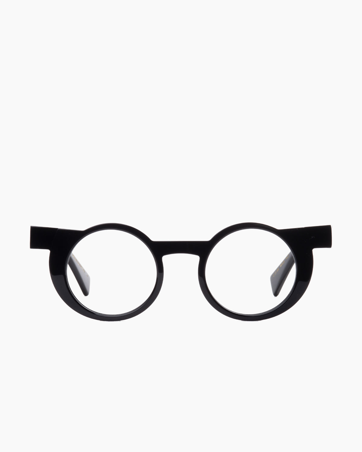 black plastic round eyeglasses by Gamine model Fukushima, front view, lunettes de vue rond couleur noir