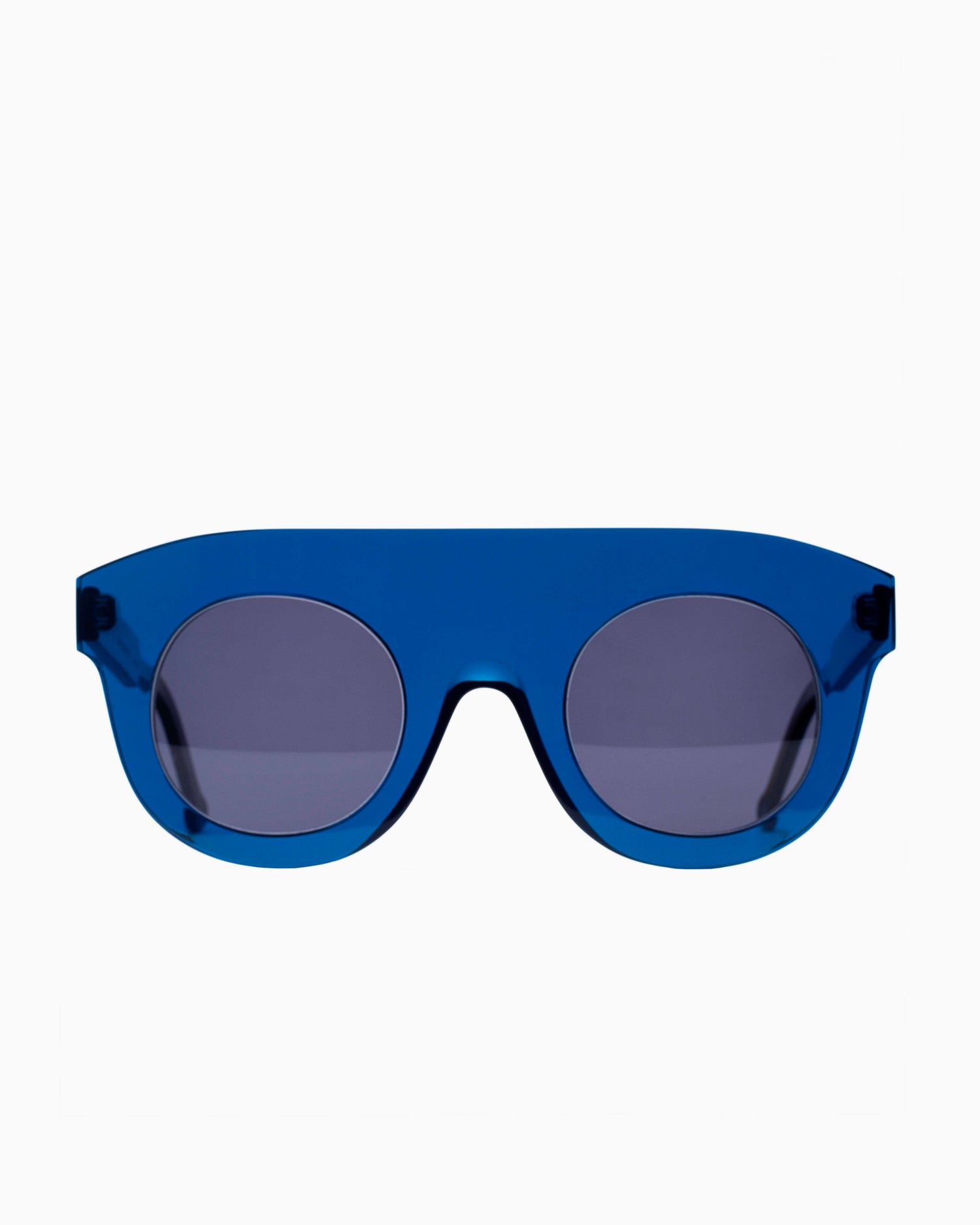 blue plastic round  sunglassesby Marie-Sophie Dion model Buxton.S 2020, front view, lunettes de vue Bleu rond
