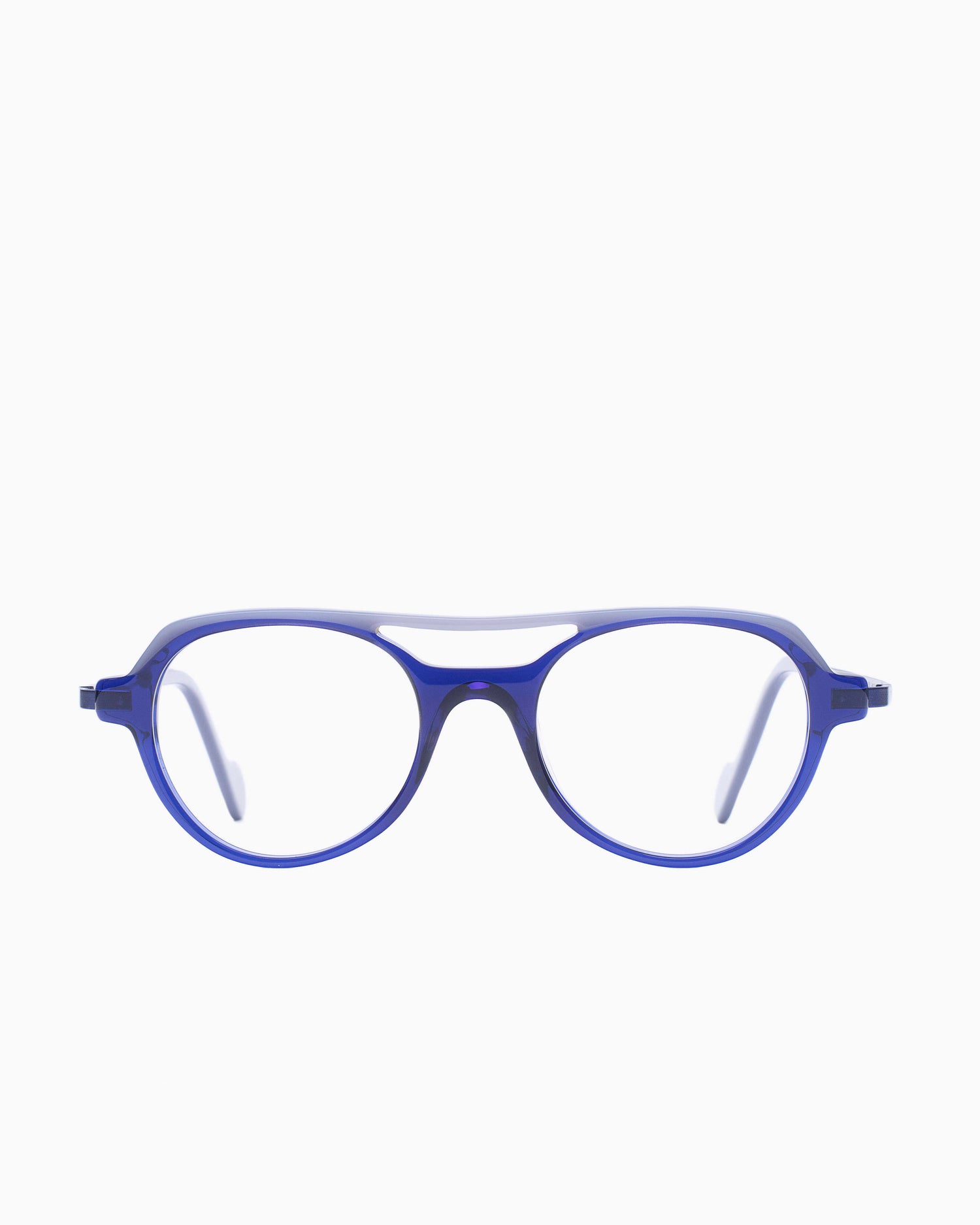 blue plastic aviator eyeglasses by Nao Ned model Blavezh, front view, lunettes de vue Bleu aviateur