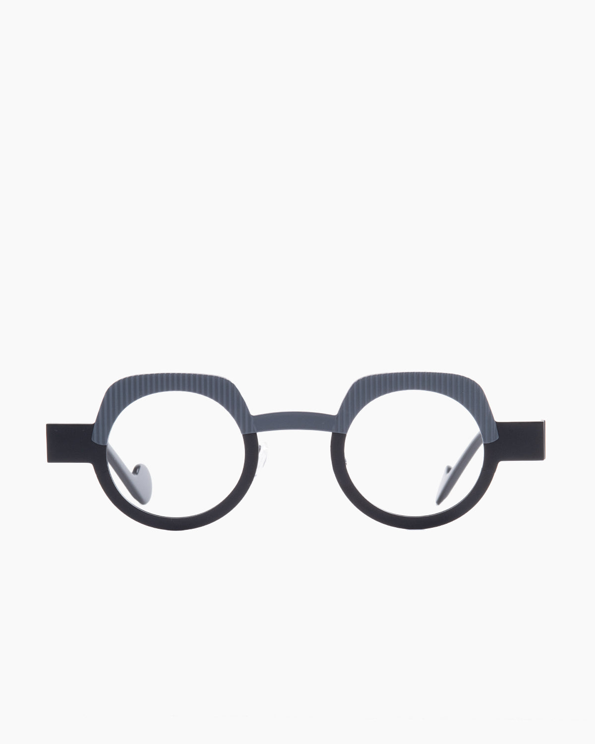 black metal round eyeglasses by Anne et Valentin model Vibrato, front view, lunettes de vue Noir rond