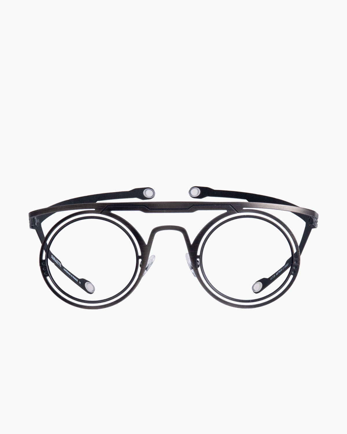 black metal round eyeglasses by Parasite model Metroid2, front view, lunettes de vue rond couleur Noir