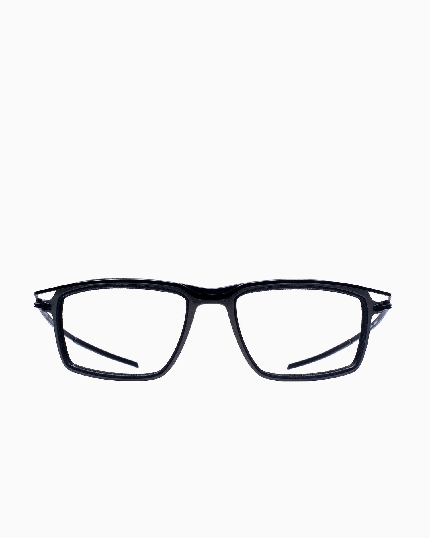 black metal rectangle eyeglasses by Parasite model Data1, front view, lunettes de vue rectangle couleur Noir