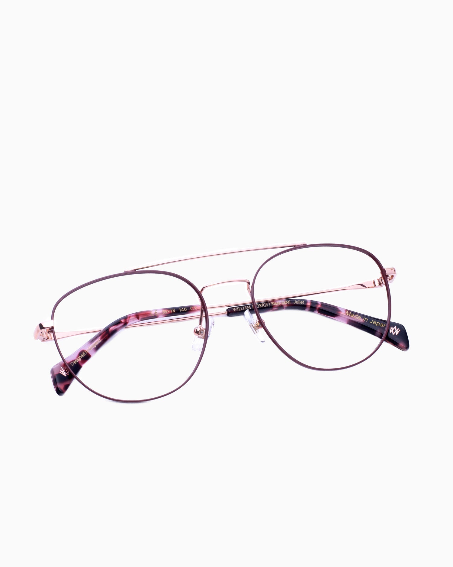 pink metal aviator eyeglasses by William Morris model Juliet, front view, lunettes de vue Rose aviateur
