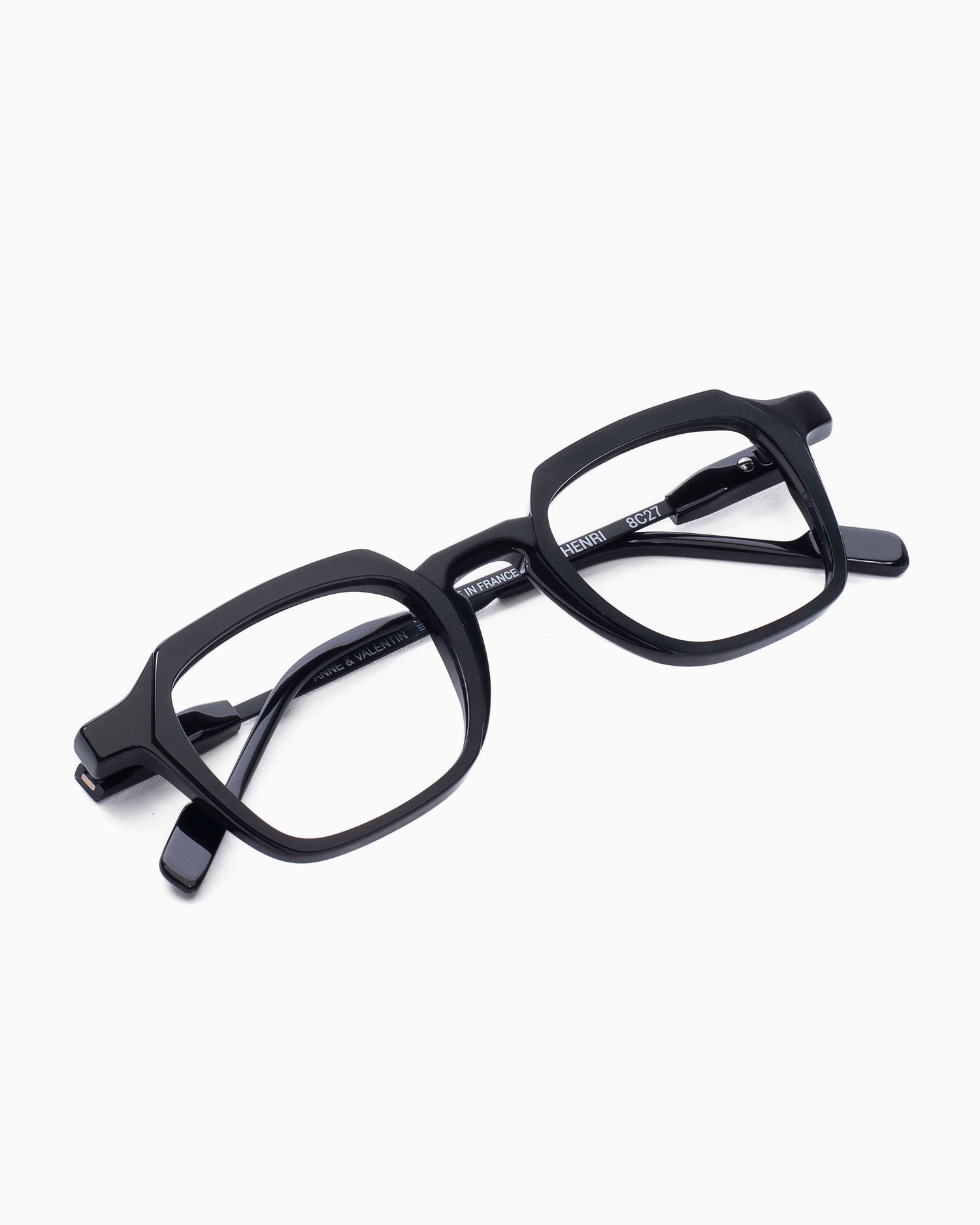 black plastic rectangle eyeglasses by Anne et Valentin model Henri, front view, lunettes de vue rectangle couleur Noir