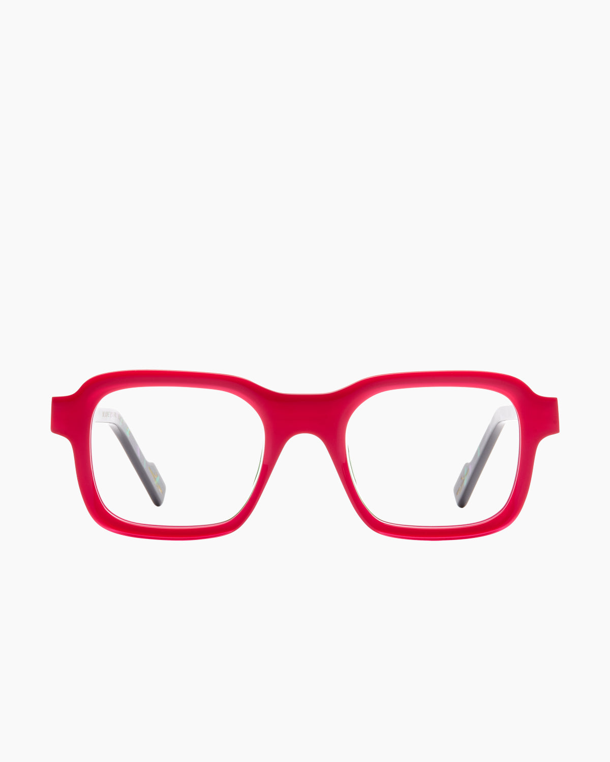 pink plastic rectangle eyeglasses by Xavier Derome model AUBISQUE, front view, lunettes de vue rectangle couleur rose