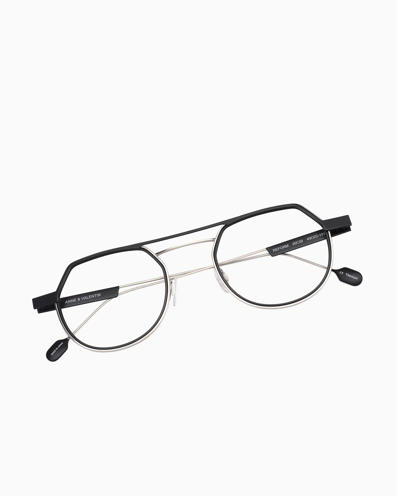 silver metal aviator eyeglasses by Anne et Valentin model Reform, front view, lunettes de vue argent aviateur