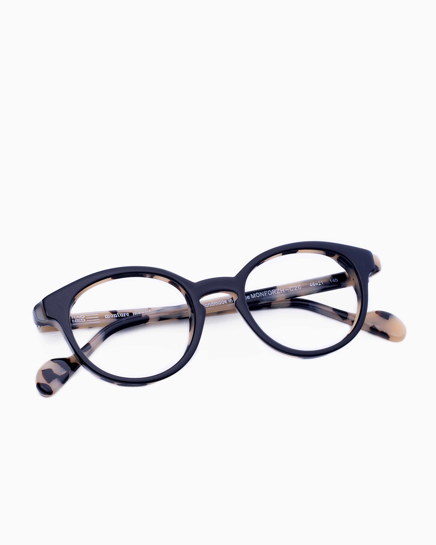 black plastic oval eyeglasses by Nao Ned model Monforz, front view, lunettes de vue Noir 