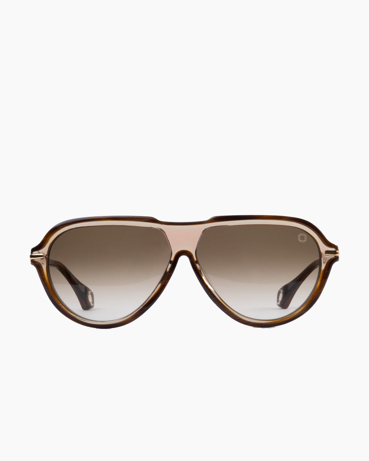 brown plastic aviator  sunglassesby Blake Kuwahara model Pelham, front view, lunettes de vue Brun aviateur