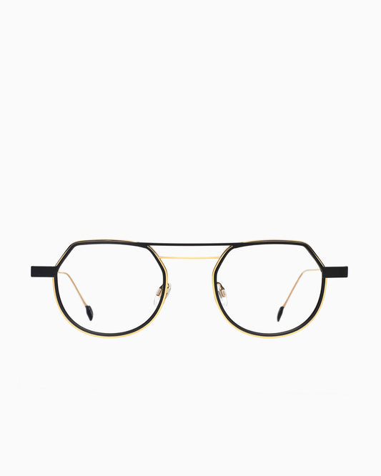 gold metal round eyeglasses by Anne et Valentin model reform, front view, lunettes de vue rond couleur or